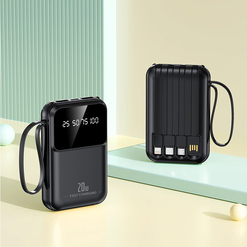 Bærbar powerbank med integrerte ladekabler og smart ladestatusindikator Skanto