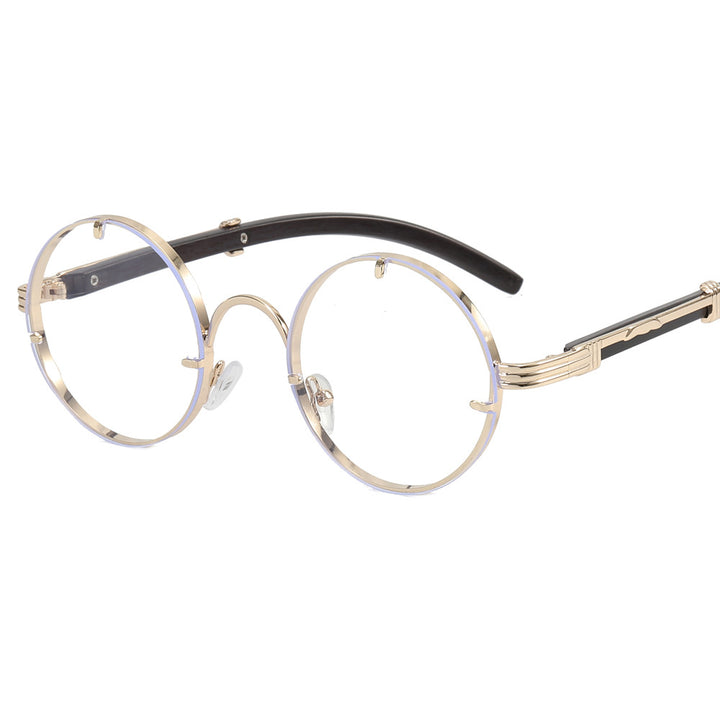 Dame rund solbrille med luksuriøs tre ramme og gull akenter Skanto