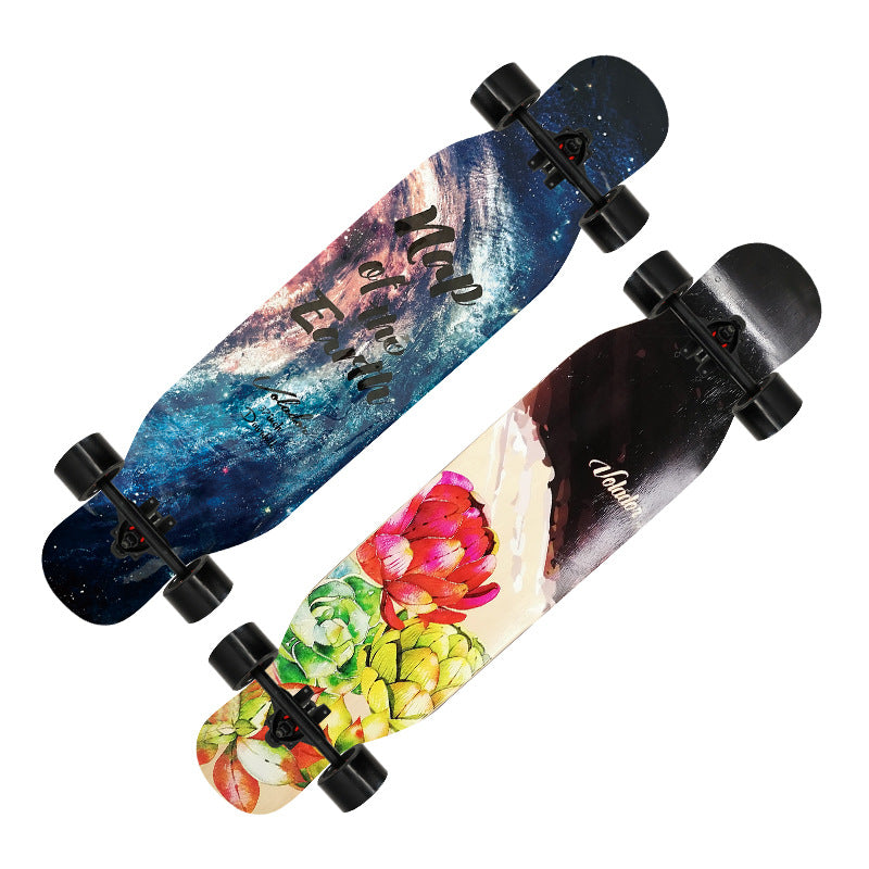 Kunstnerisk løveprydet longboard Skanto