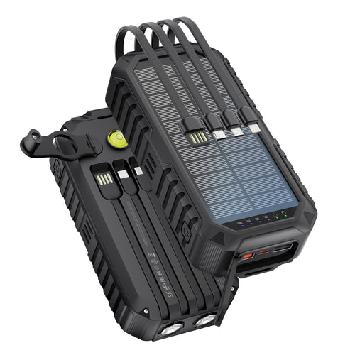 Solar-Powerbank med Integrerte Laderkabler og LED-Lommelykt Skanto