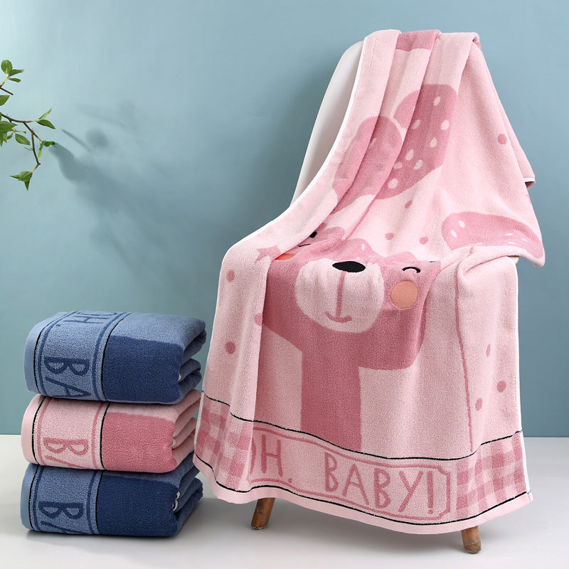 Cozy terry bath blanket with cute bear motif Skanto