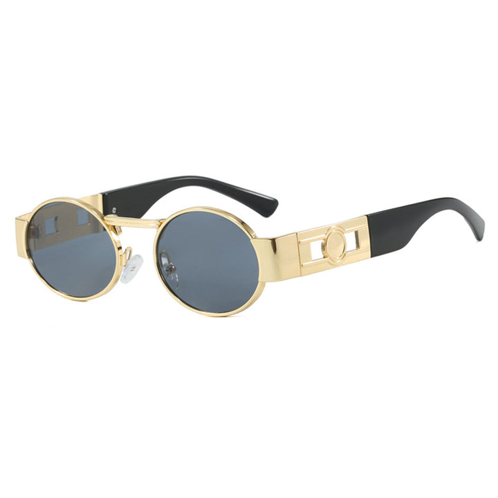 Dame rund solbrille med moderne metallramme og UV-beskyttelse Skanto