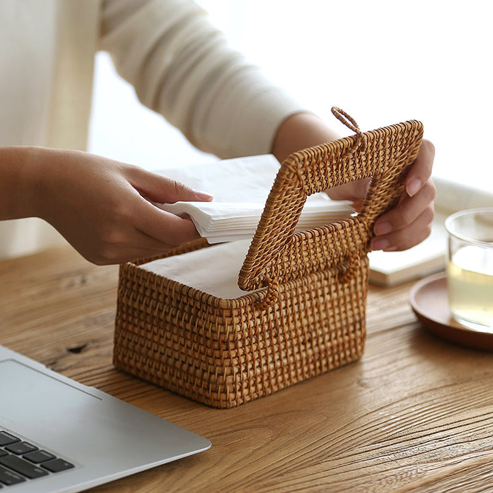 WillowNest Rattan Tissue Box Håndvevd Naturlig Eleganse | Skanto