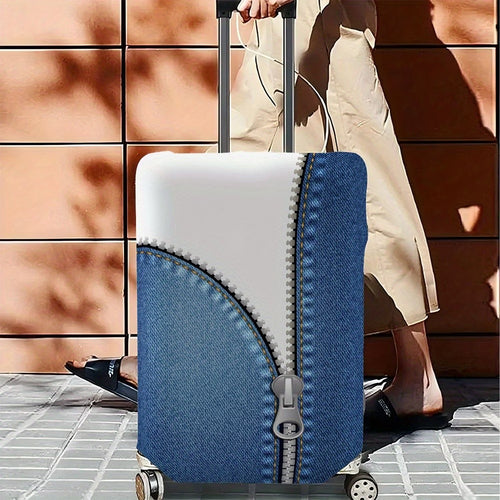 Unisex nan elastisk koffertbeskyttelsesdeksel med glidelås-lignende utseende i jeansstruktur og robust stretchpassform for Trolley Skanto