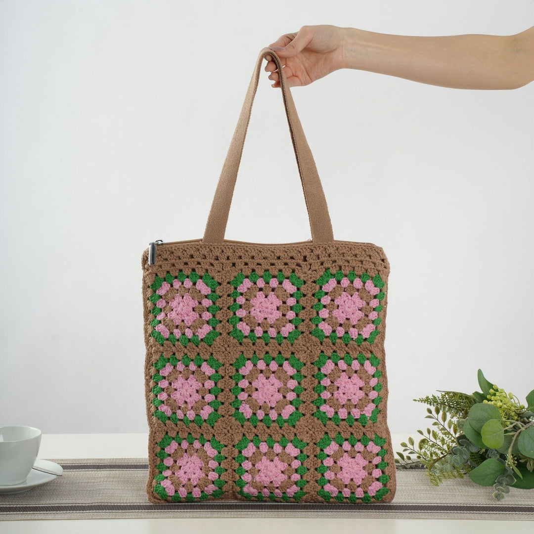 Håndlaget bomullshandlenett i vintage-bestemorsdesign Skanto