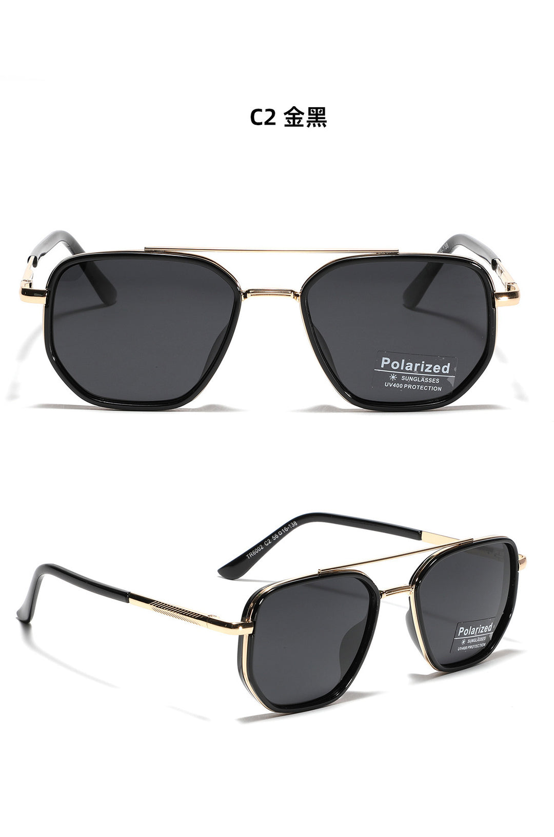 Dame kvadratisk solbrille med polarisert glass og elegant metallramme Skanto