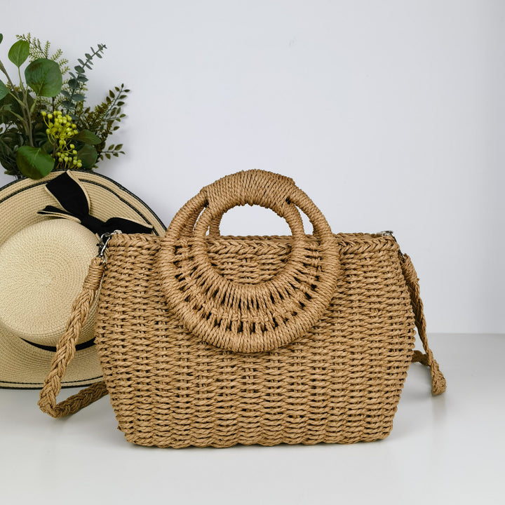 Håndlaget rattanveske med skulderstropp Skanto