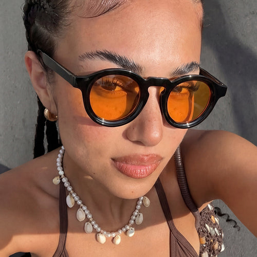 Damer fashionable runde solbriller med transparent ramme og UV-beskyttelse Skanto