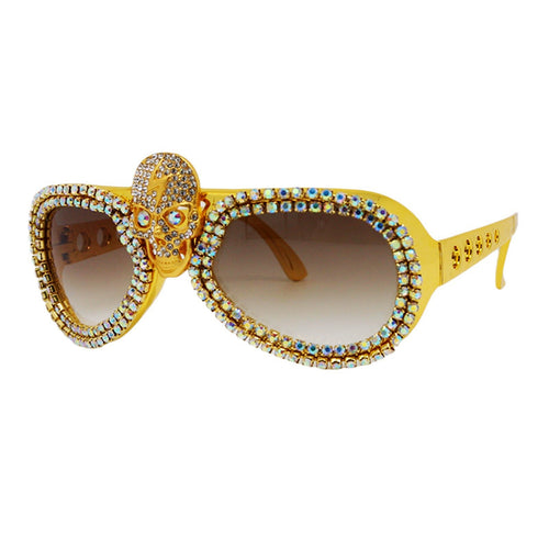 Dame statement-solbrille med uvanlig hodeskalle-design og glitrende strassramme Skanto