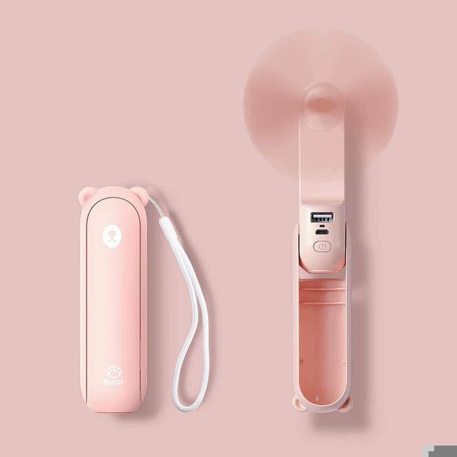 Unisex en størrelse sammenleggbar oppladbar håndvifte med innebygd powerbank og doble USB-ladeporter Skanto