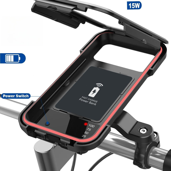 RideCharge Pro – Wasserdichte Handyhalterung with USB-Anschluss og 15-W-Wireless-Ladefunksjon for Fahrräder and E-Bikes