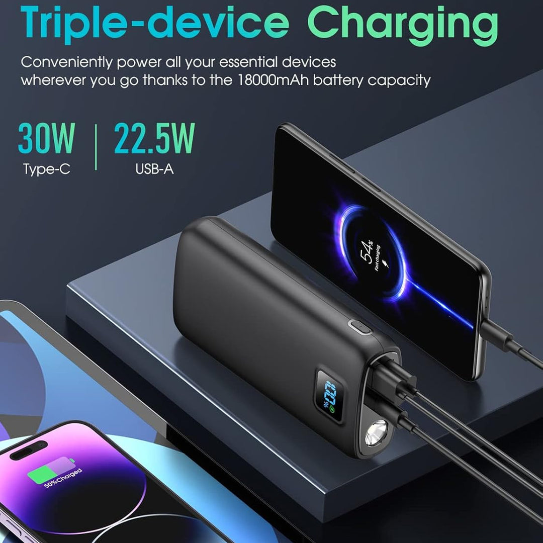 Bærbar Powerbank med Digitalt LED-display og Lommelyktfunksjon Skanto