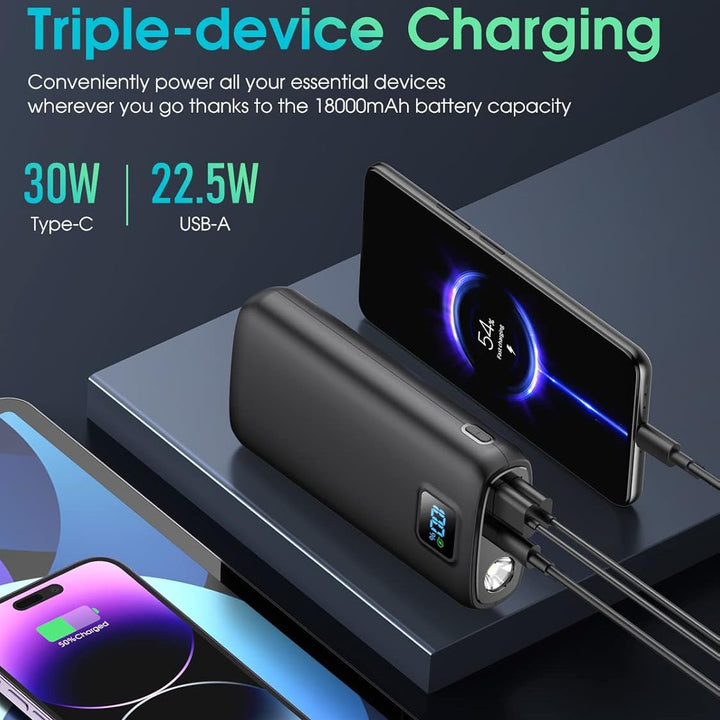 Bærbar Powerbank med Digitalt LED-display og Lommelyktfunksjon Skanto