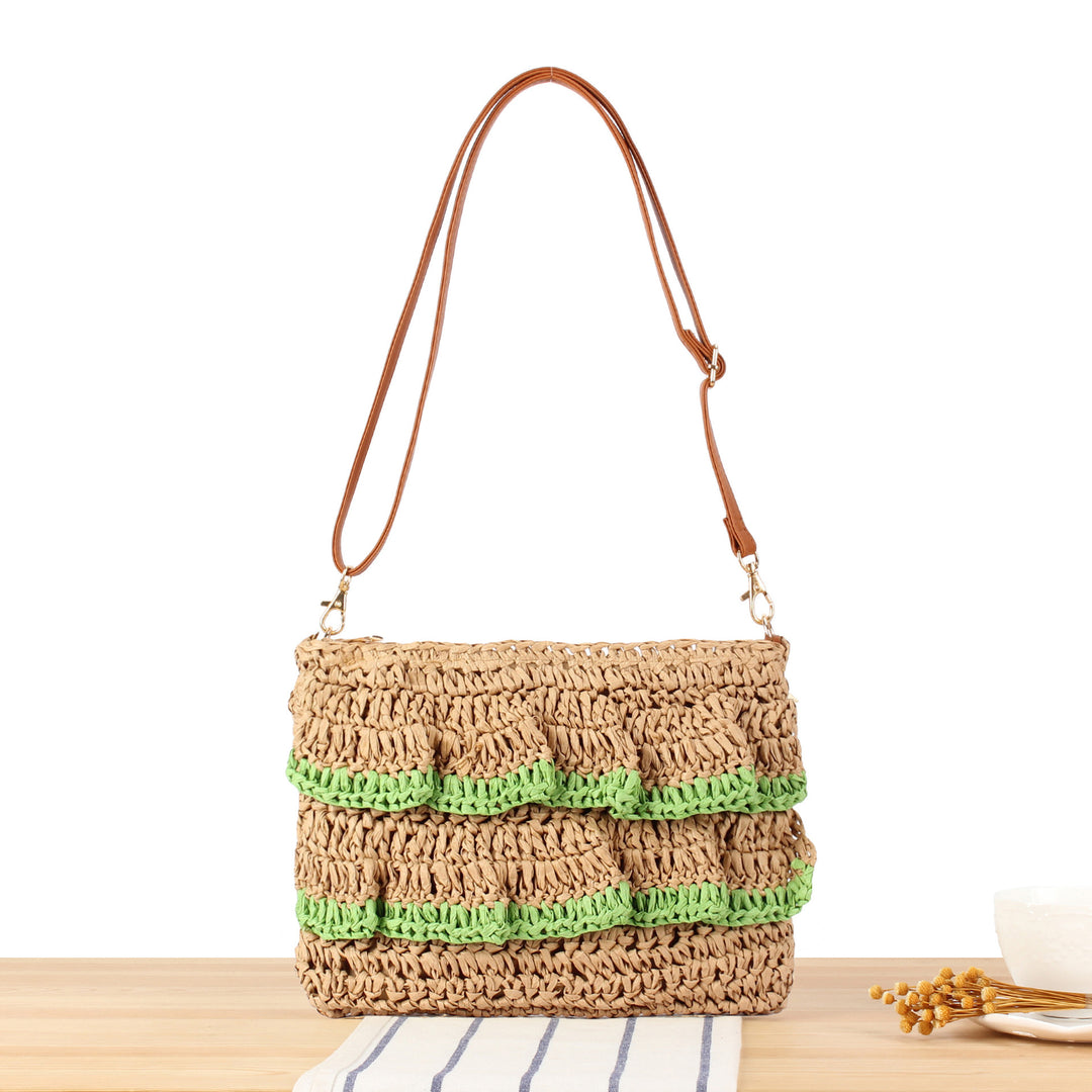 Ruffle design handbag made of braided raffia Skanto