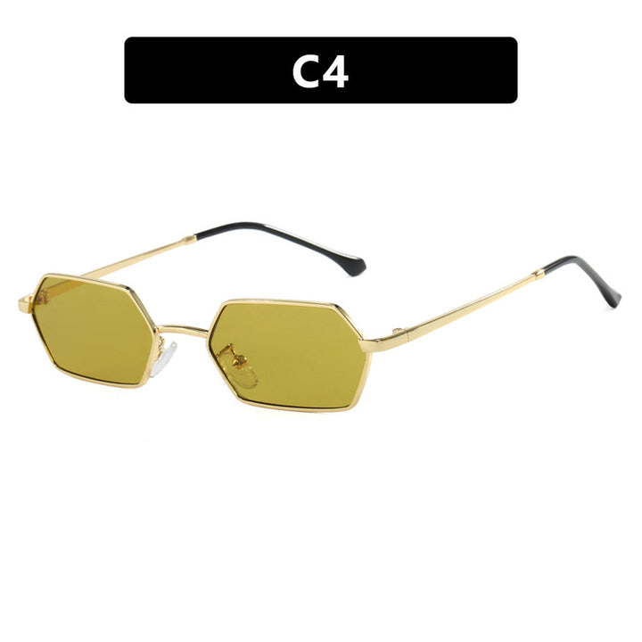 Dame hexagonal solbrille med elegant metallramme og UV-beskyttelse Skanto