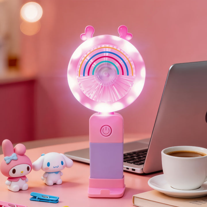 Damer bærbar håndholdt vifte med LED-belysning og fleksibel design Skanto