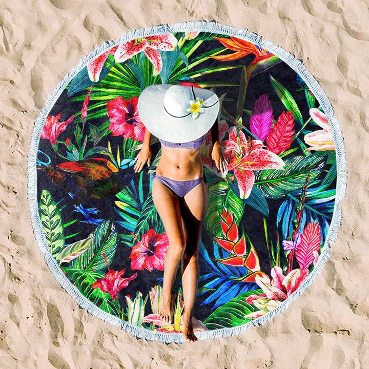 Rundstrandtuch med livlig tropemønster Skanto