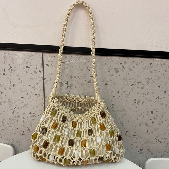 Håndknytte nettveske med dekorative perler Skanto