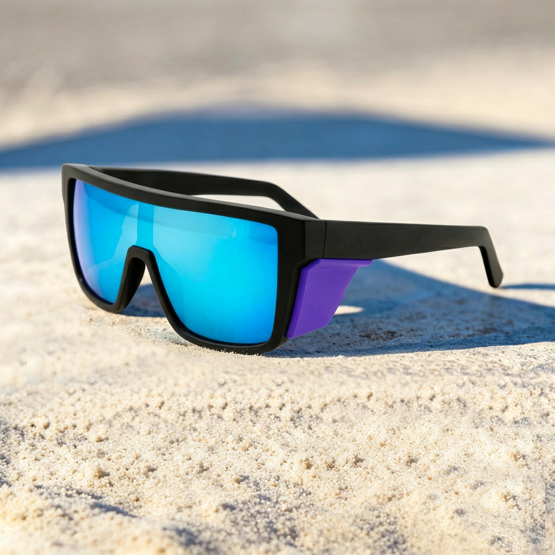 Dame sport solbriller i moderne design med bred ramme og polariserende linser Skanto