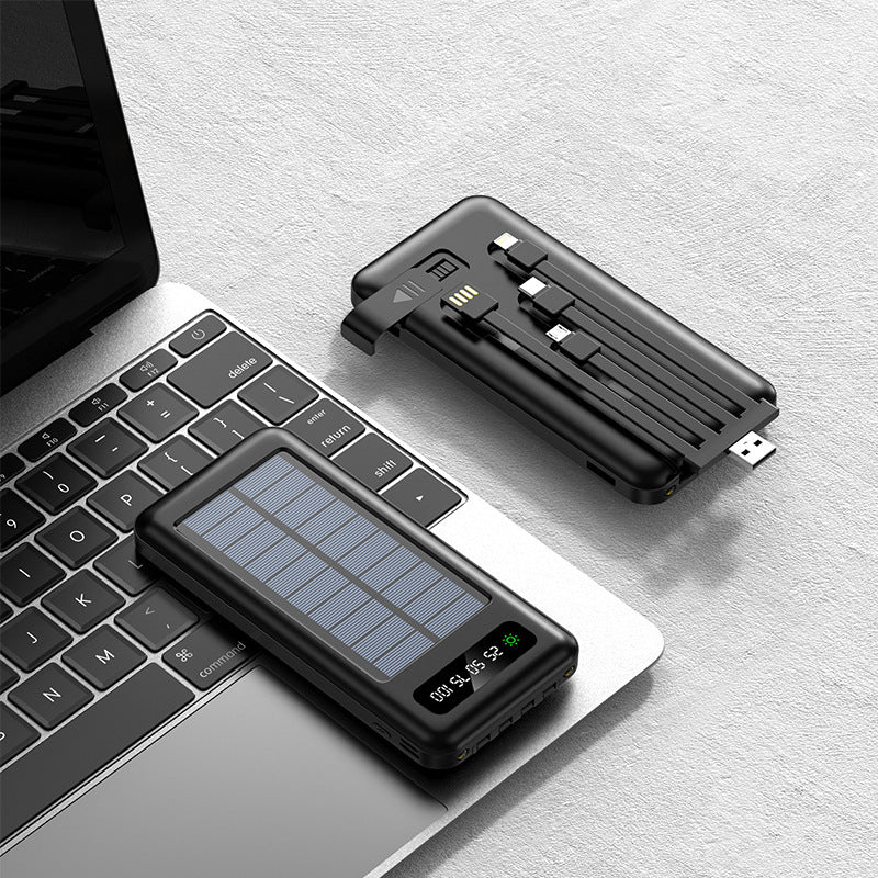 Bærbar sol-powerbank med integrert multifunksjonsladekabel og digital skjerm Skanto