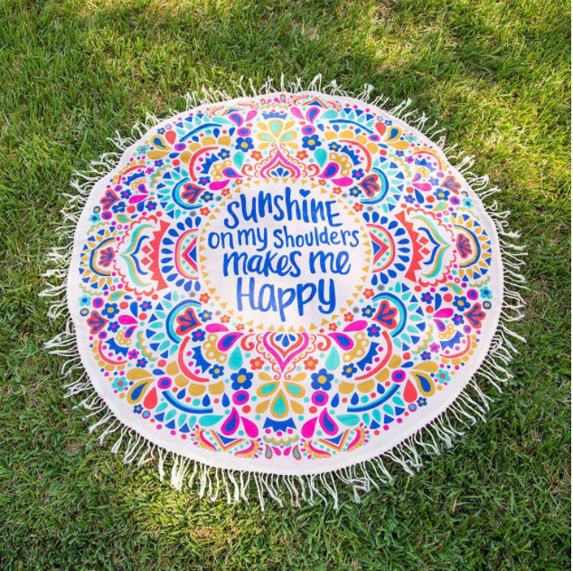 Unisex rund Stranddecke med fargerik mandala-motiv Skanto
