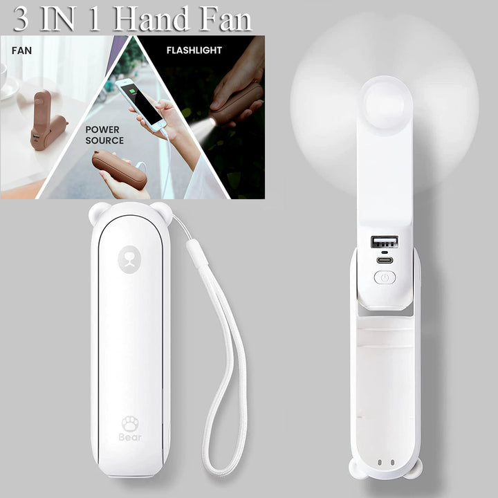 Unisex en størrelse sammenleggbar oppladbar håndvifte med innebygd powerbank og doble USB-ladeporter Skanto