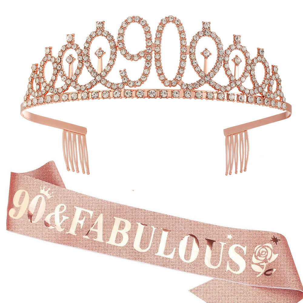 Damer Glitrende bursdags tiara sett med sashes Skanto