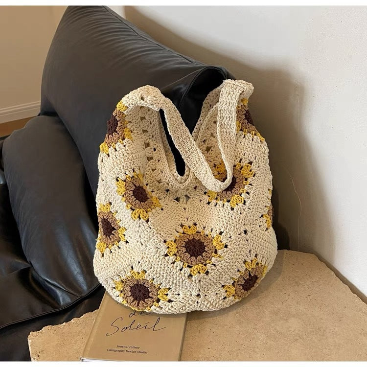 Makramee Shopper med Fargerikt Blomsterdesign Skanto