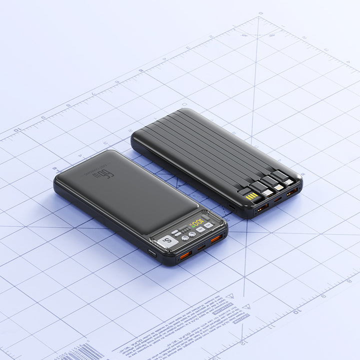 Powerbank med integrert kabelsystem og digital ladevisning Skanto