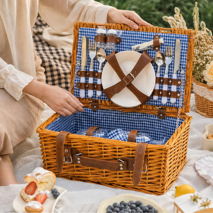 Dames luksus piknikkurv med offset tallerkenrom og blomstrede fôr Skanto