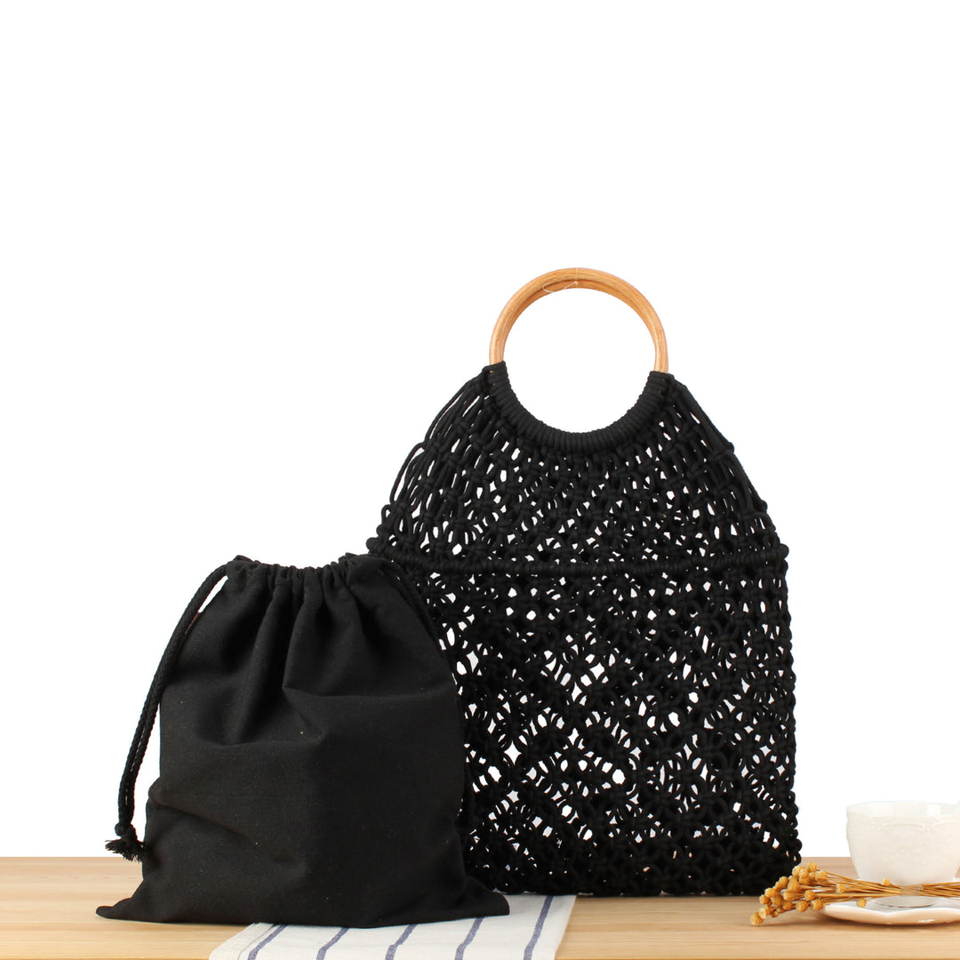 Macrame Tote Bag with Wooden Handle Skanto