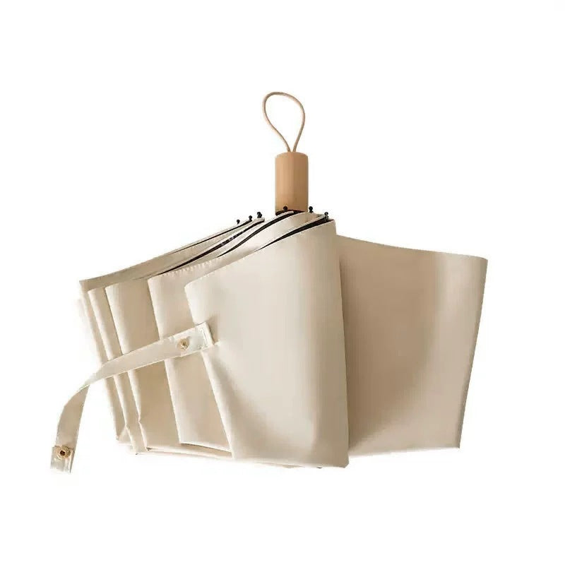 Damen Eleganter Falt-Regenschirm mit Holzgriff Skanto