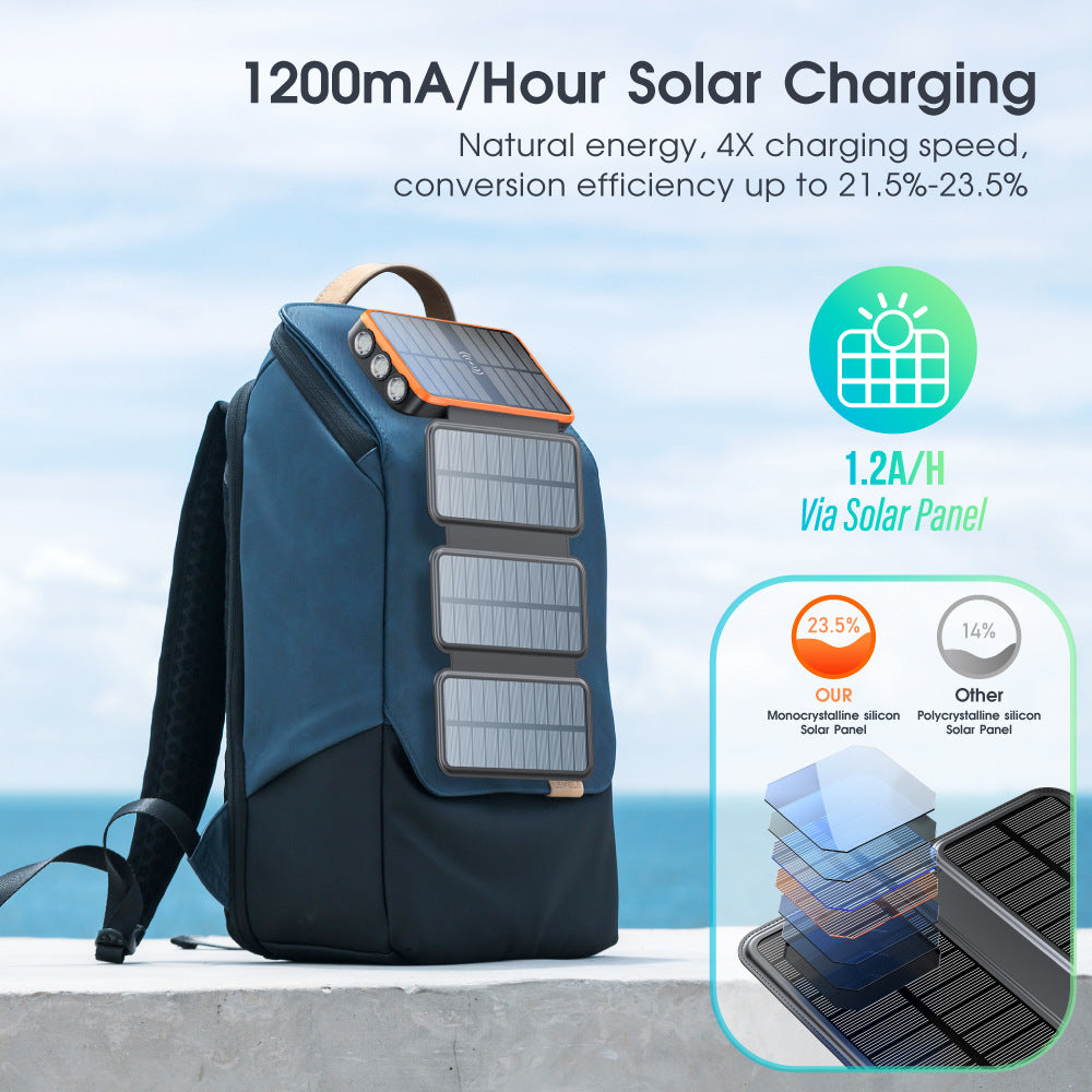 Bærbar solenergi powerbank med trådløs lading og LED-lampe Skanto