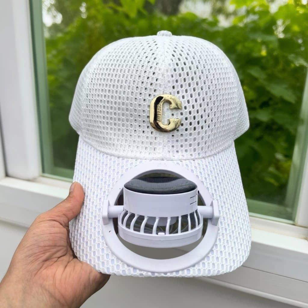 Pustende baseballcaps med oppladbar vifte i skyggen og nettinginnsats Skanto