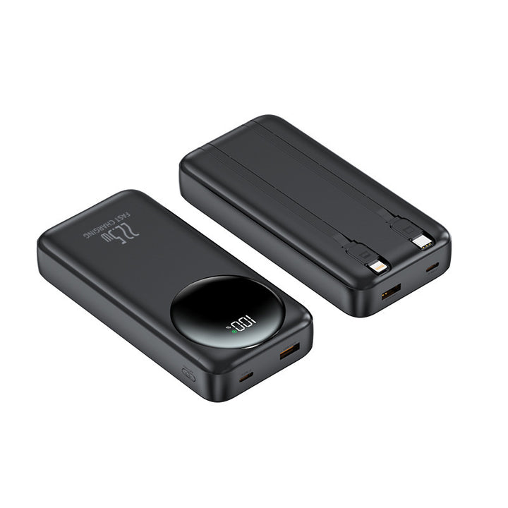 Bærbar powerbank med integrerte kabler og digital effektindikator Skanto