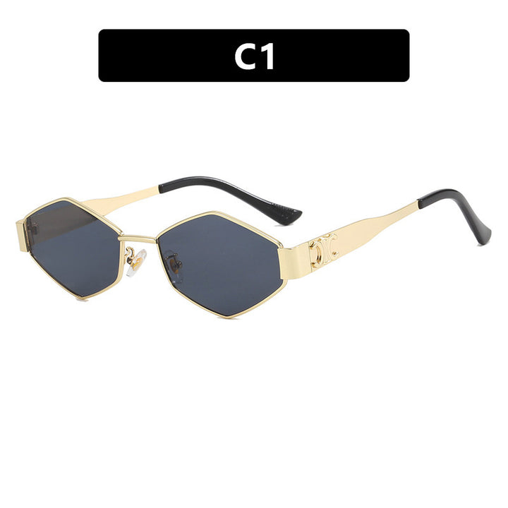 Dame hexagonal designer solbrille med innovativ metallramme Skanto
