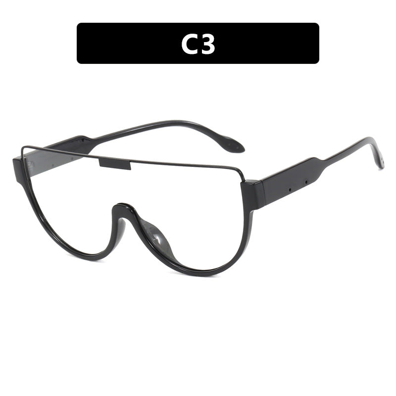 Dame futuristisk oversized solbrille med klar full-rim ramme Skanto