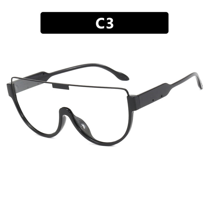 Dame futuristisk oversized solbrille med klar full-rim ramme Skanto