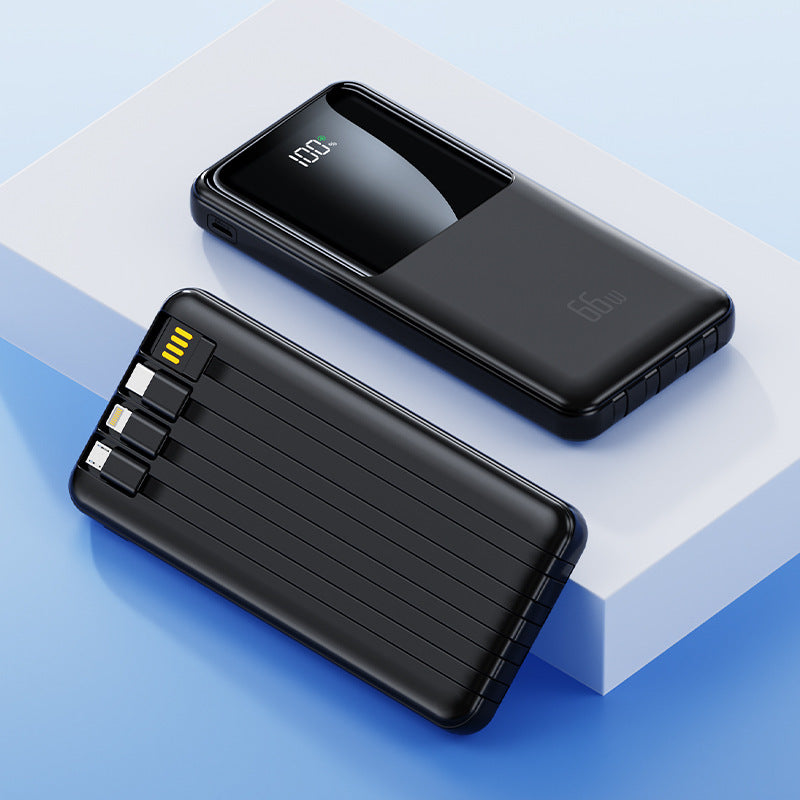 Bærbar powerbank med integrerte ladekabler og LED-batteristatusindikator Skanto