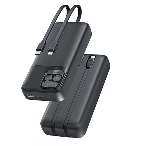 Powerbank med dobbelt ladekabel og hurtigladefunksjon Skanto