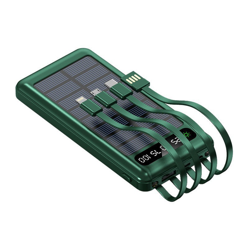 Solcelledrevet powerbank med integrerte ladekabler Skanto