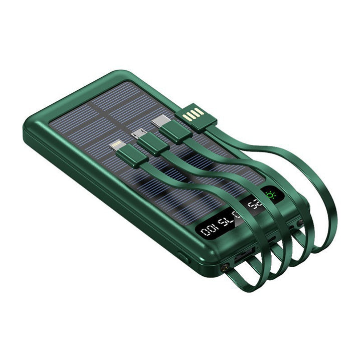 Solcelledrevet powerbank med integrerte ladekabler Skanto