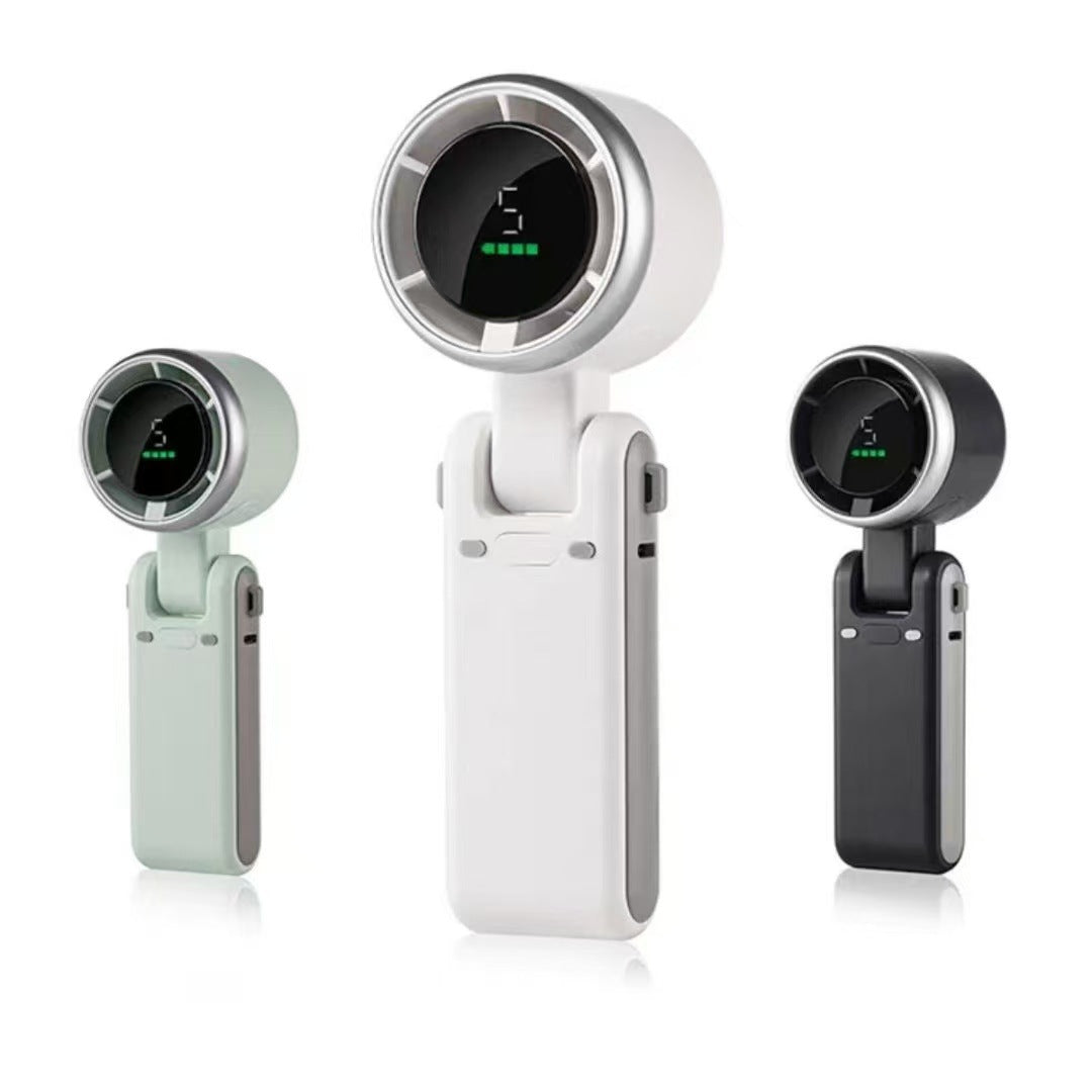 Unisex nan faltbar bladløs håndventilator med digitalt batteriindikator justerbart vippehode USB-C ladeport Skanto