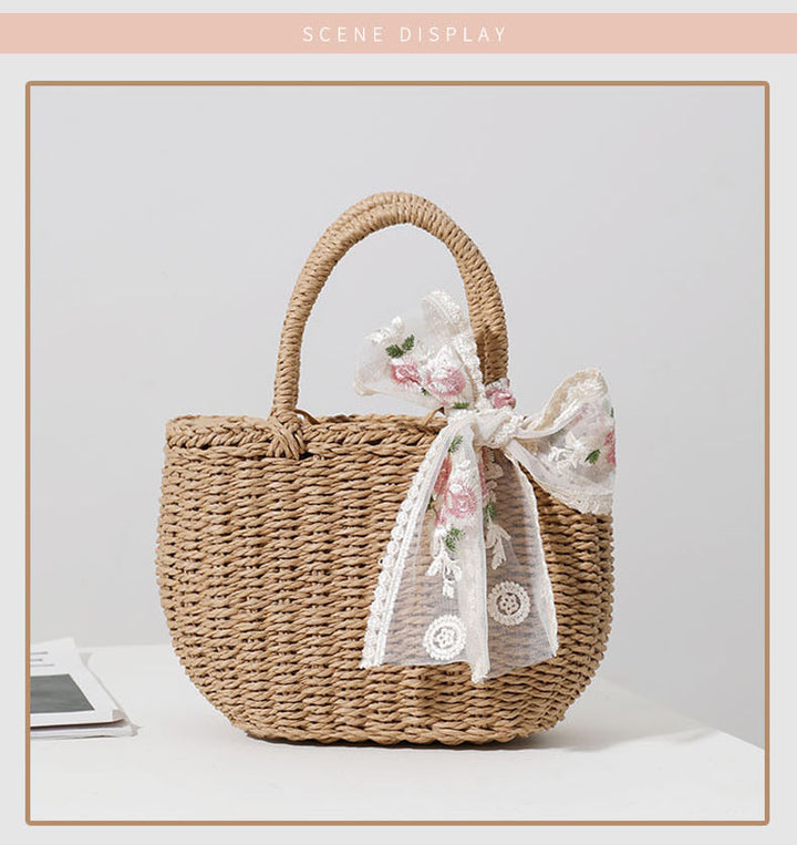 Elegant Bastveske med Blomster Sløyfedetalj Skanto