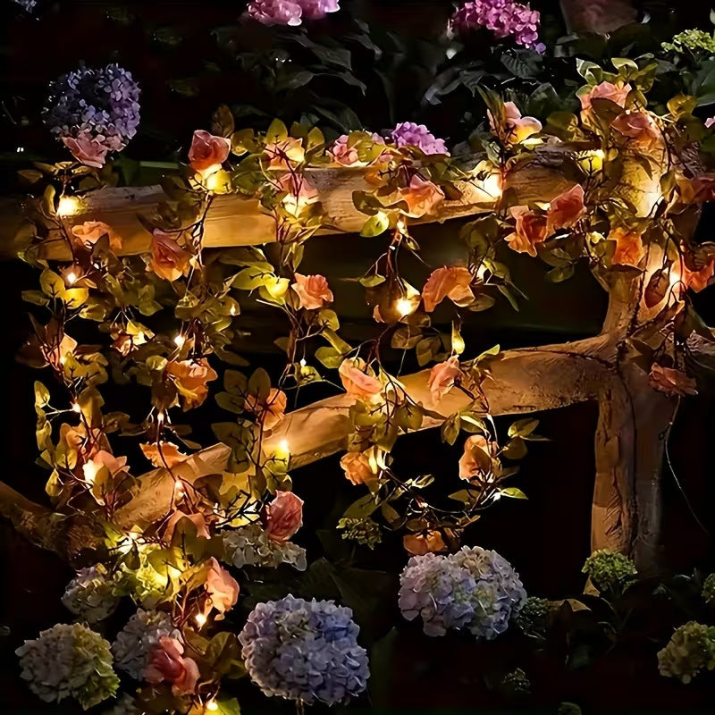 Kunstig Rose Vinstengel LED Fe String Lys Vanntett Kobbertråd Skanto