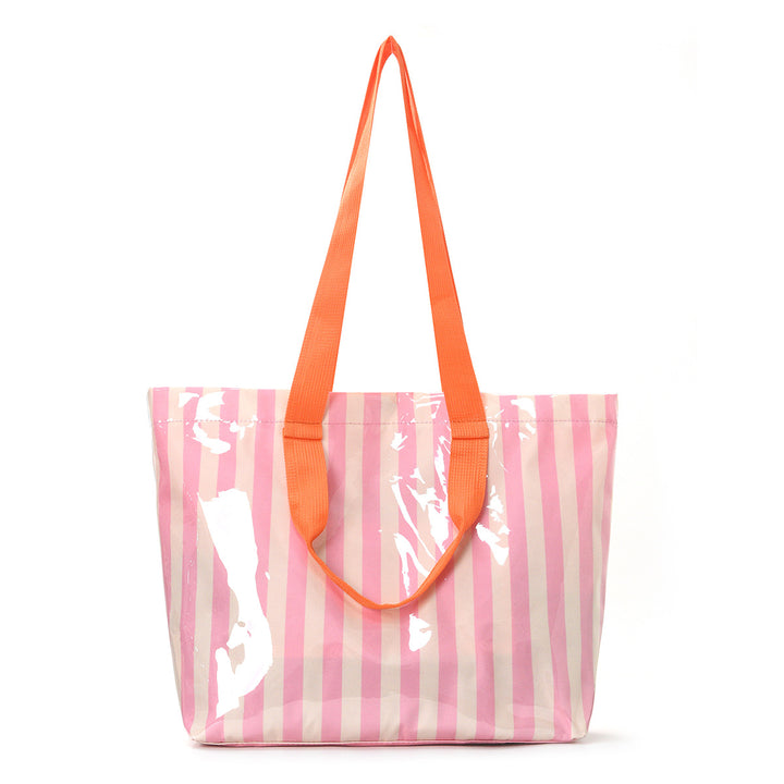 Romslig strandveske med transparent design og fargerike striper Skanto