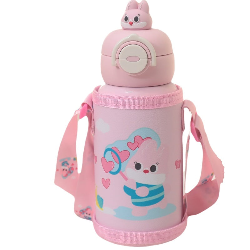 Insulated water bottle with integrated carrying strap and cute cat motif Skanto