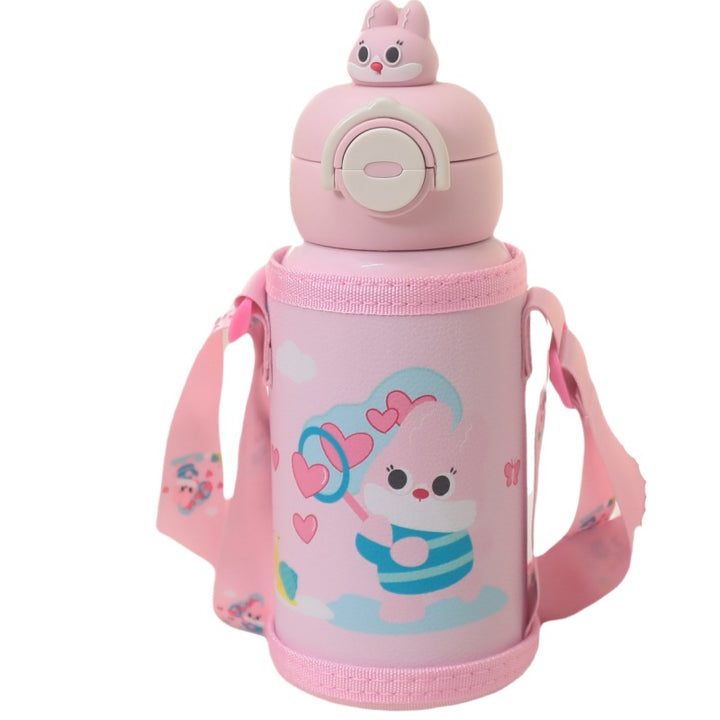 Insulated water bottle with integrated carrying strap and cute cat motif Skanto