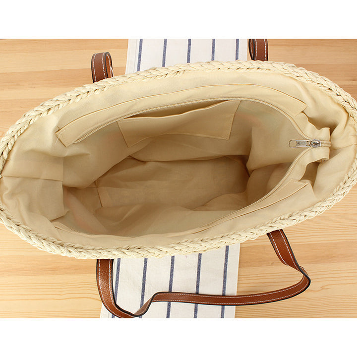 Leisure beach bag in woven natural material with colorful decoration Skanto