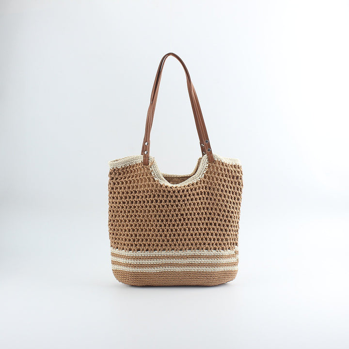 Håndlaget designer strandveske med robuste lær grep Skanto